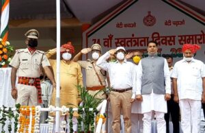 कैबिनेट मंत्री मूलचंद शर्मा ने नेता जी सुभाषचंद्र बोस स्टेडियम में किया ध्वजारोहण
